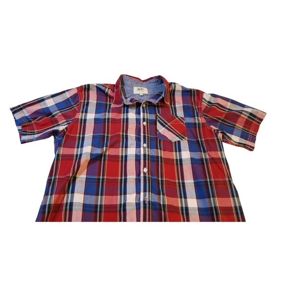 Ecko Unlimited Men Short Sleeve Button-up Red White Blue Plaid Shirt  Size Large - Picture 4 of 16